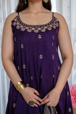 Purple Anarkali Kurta Set with Designer Embroidery & Dupatta 3