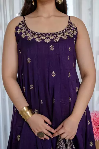 Purple Anarkali Kurta Set with Designer Embroidery & Dupatta