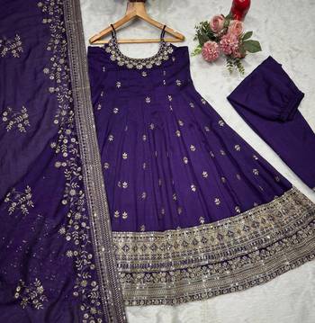 Purple Anarkali Kurta Set with Designer Embroidery & Dupatta 5