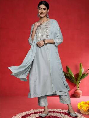 Women Embroidered Kurta with Trousers & Dupatta 1