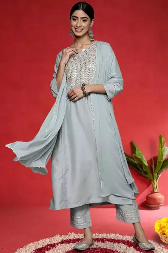 Women Embroidered Kurta with Trousers & Dupatta