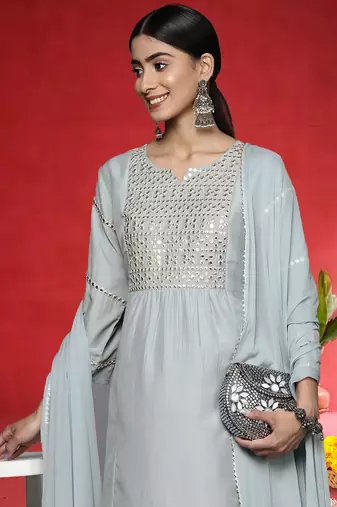 Women Embroidered Kurta with Trousers & Dupatta
