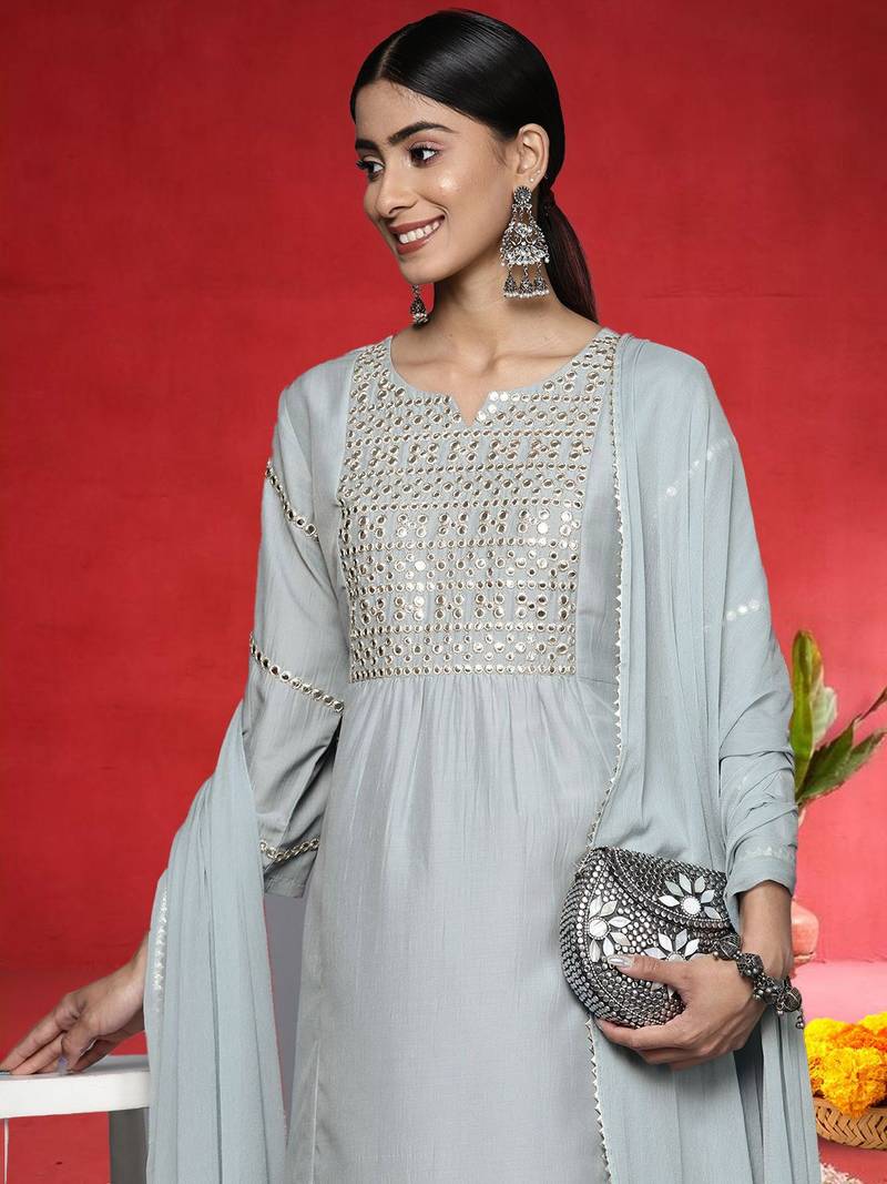 Women Embroidered Kurta with Trousers & Dupatta
