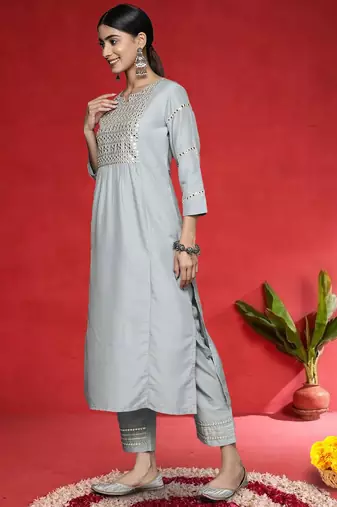 Women Embroidered Kurta with Trousers & Dupatta