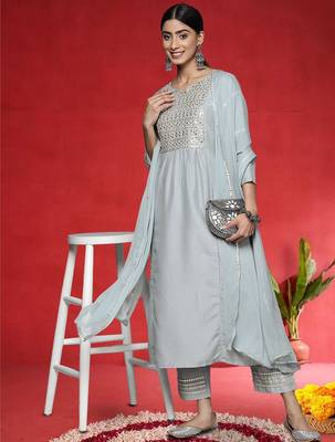 Women Embroidered Kurta with Trousers & Dupatta 6