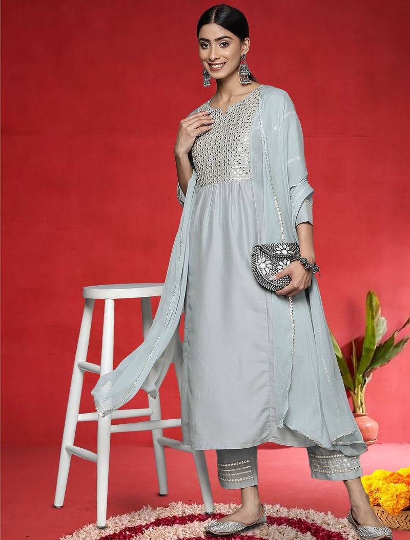 Women Embroidered Kurta with Trousers & Dupatta