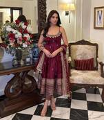 Maroon Anarkali Kurta Set with Designer Embroidery & Dupatta