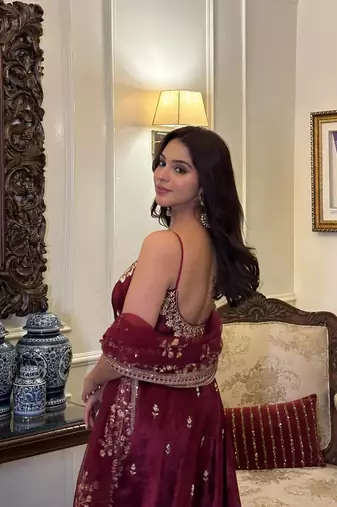 Maroon Anarkali Kurta Set with Designer Embroidery & Dupatta