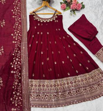 Maroon Anarkali Kurta Set with Designer Embroidery & Dupatta 5