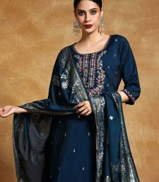 Floral Embroidered Round Neck Straight Kurta With Trousers & Dupatta