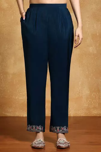 Floral Embroidered Round Neck Straight Kurta With Trousers & Dupatta