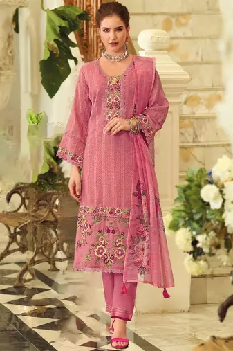 Geometric Printed Square Neck Thread Work Pure Cotton Kurta With Trouser & Dupatta