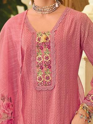 Geometric Printed Square Neck Thread Work Pure Cotton Kurta With Trouser & Dupatta 2