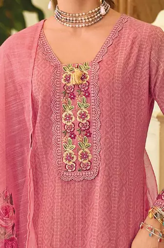 Geometric Printed Square Neck Thread Work Pure Cotton Kurta With Trouser & Dupatta