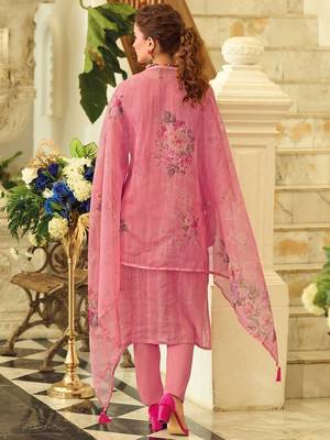 Geometric Printed Square Neck Thread Work Pure Cotton Kurta With Trouser & Dupatta 3