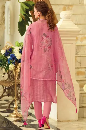 Geometric Printed Square Neck Thread Work Pure Cotton Kurta With Trouser & Dupatta