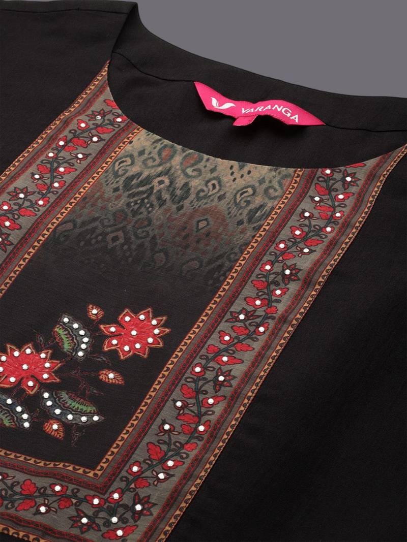 Women Floral Solid Empire Sequinned Kurtas & Trousers With Dupatta