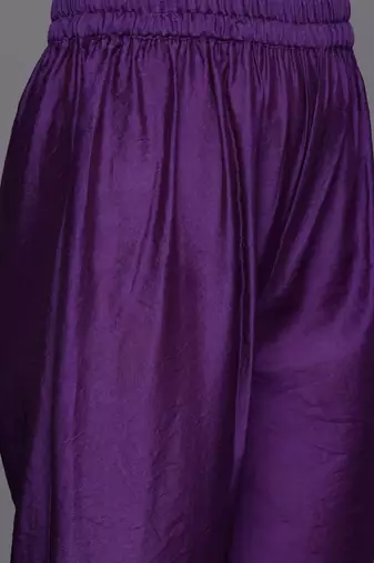 Floral Yoke Design Sequinned Chanderi Silk Straight Kurta With Trouser & Dupatta