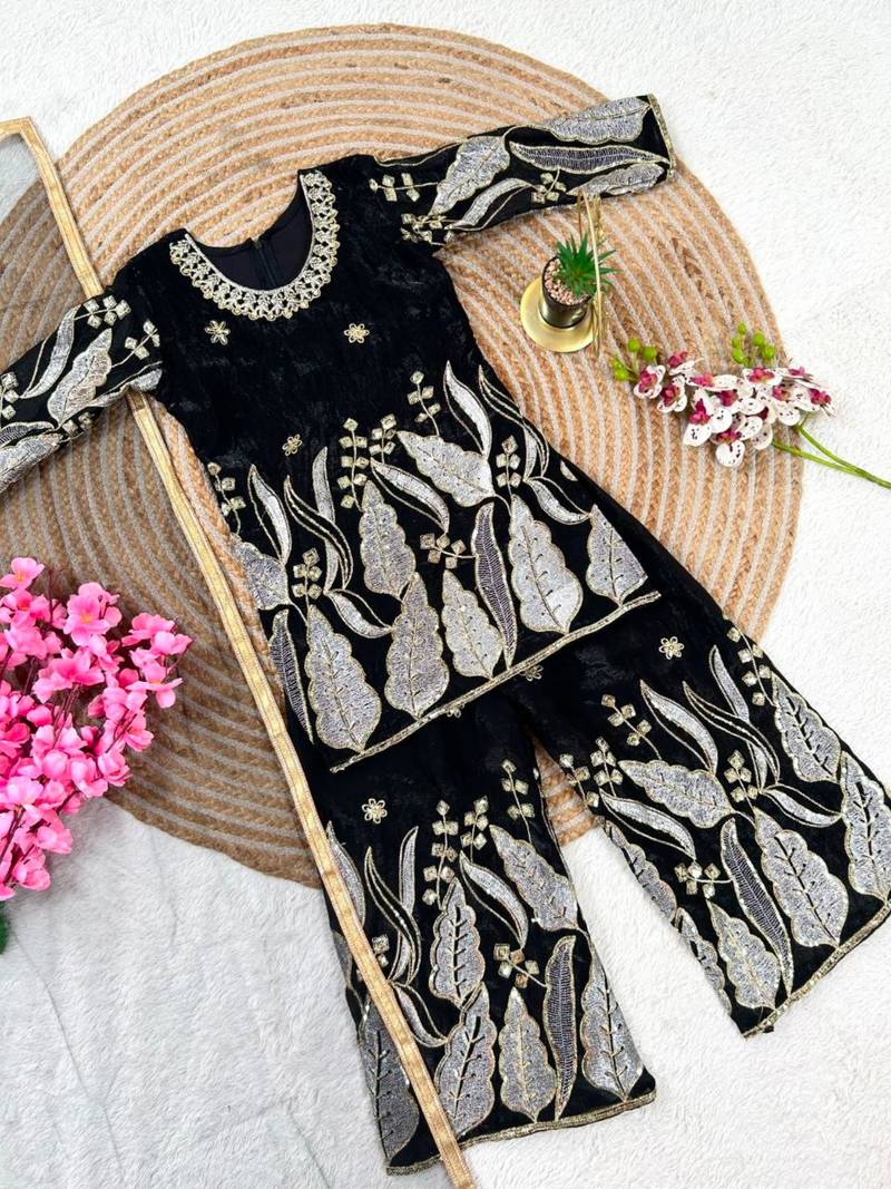 Kids Girls Embroidered Top, Palazzo and Dupatta Set