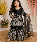 Girls' Kids Embroidered Top, Palazzo and Dupatta Set