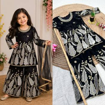 Girls' Kids Embroidered Top, Palazzo and Dupatta Set 3