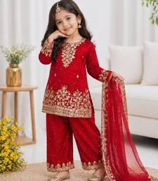 Kids Girls Top, Palazzo with Dupatta  Embroidery Work