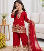 Kids Girls Top, Palazzo with Dupatta  Embroidery Work