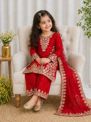 Kids Girls Top, Palazzo with Dupatta  Embroidery Work 2