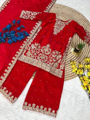 Kids Girls Top, Palazzo with Dupatta  Embroidery Work 4