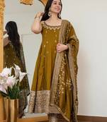 Mehandi Green Anarkali Kurta Set with Designer Embroidery & Dupatta