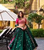 green silk blend blend Satin Lehenga Choli set with Sequins & Thread Embroidery