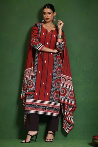 Women Printed Regular Pure Cotton Kurta with Trousers & With Dupatta