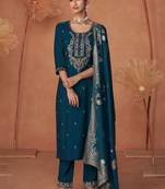 Floral Embroidered Zari Work Round Neck Straight Kurta With Trousers & Dupatta