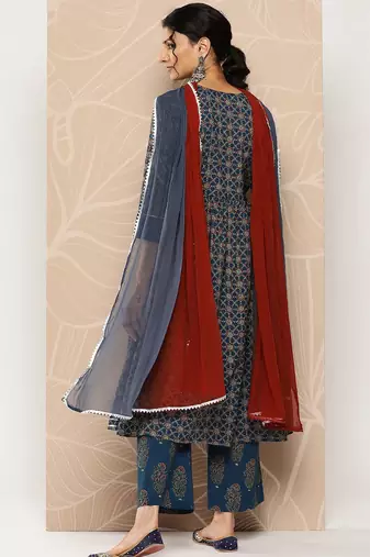 Floral Printed Empire Pure Cotton Kurta With Trousers & Dupatta