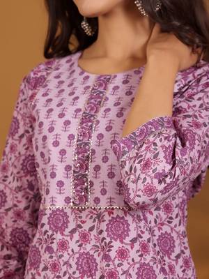 Floral Printed Pure Cotton Screen Print Straight Kurta With Trousers & Dupatta 2