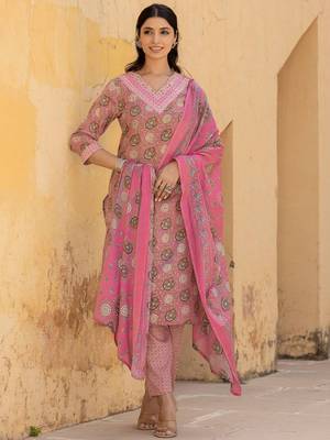 Women Floral Embroidered Regular Mirror Work Kurta with Trousers & With Dupatta 1