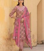 Women Floral Embroidered Regular Mirror Work Kurta with Trousers & With Dupatta
