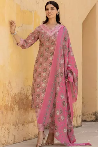 Women Floral Embroidered Regular Mirror Work Kurta with Trousers & With Dupatta