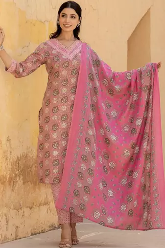 Women Floral Embroidered Regular Mirror Work Kurta with Trousers & With Dupatta