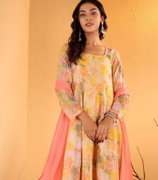 Yellow Floral Printed Square Neck Kurta With Trousers & Dupatta