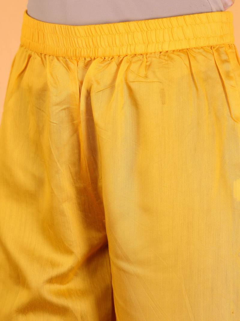 Yellow Floral Printed Square Neck Kurta With Trousers & Dupatta