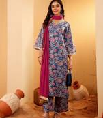 Floral Printed Zari V Neck Flared Sleeves A-Line Kurta With Palazzo And Dupatta