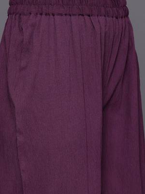Violet Textured Mandarin Collar Straight Kurta With Trousers 3