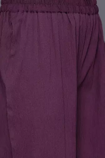 Violet Textured Mandarin Collar Straight Kurta With Trousers