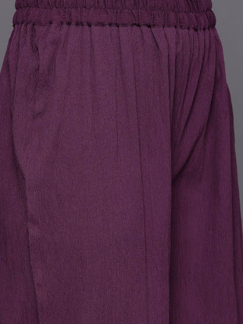 Violet Textured Mandarin Collar Straight Kurta With Trousers