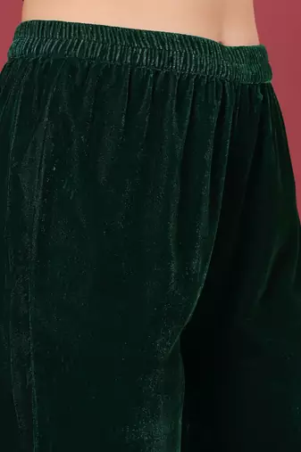 Green Floral Embroidered Regular Sequinned Velvet Kurta & Trouser & Dupatta