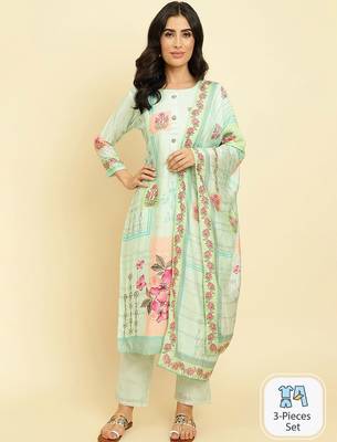 Floral Printed Kurta With Trousers & Dupatta 1