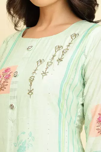 Floral Printed Kurta With Trousers & Dupatta