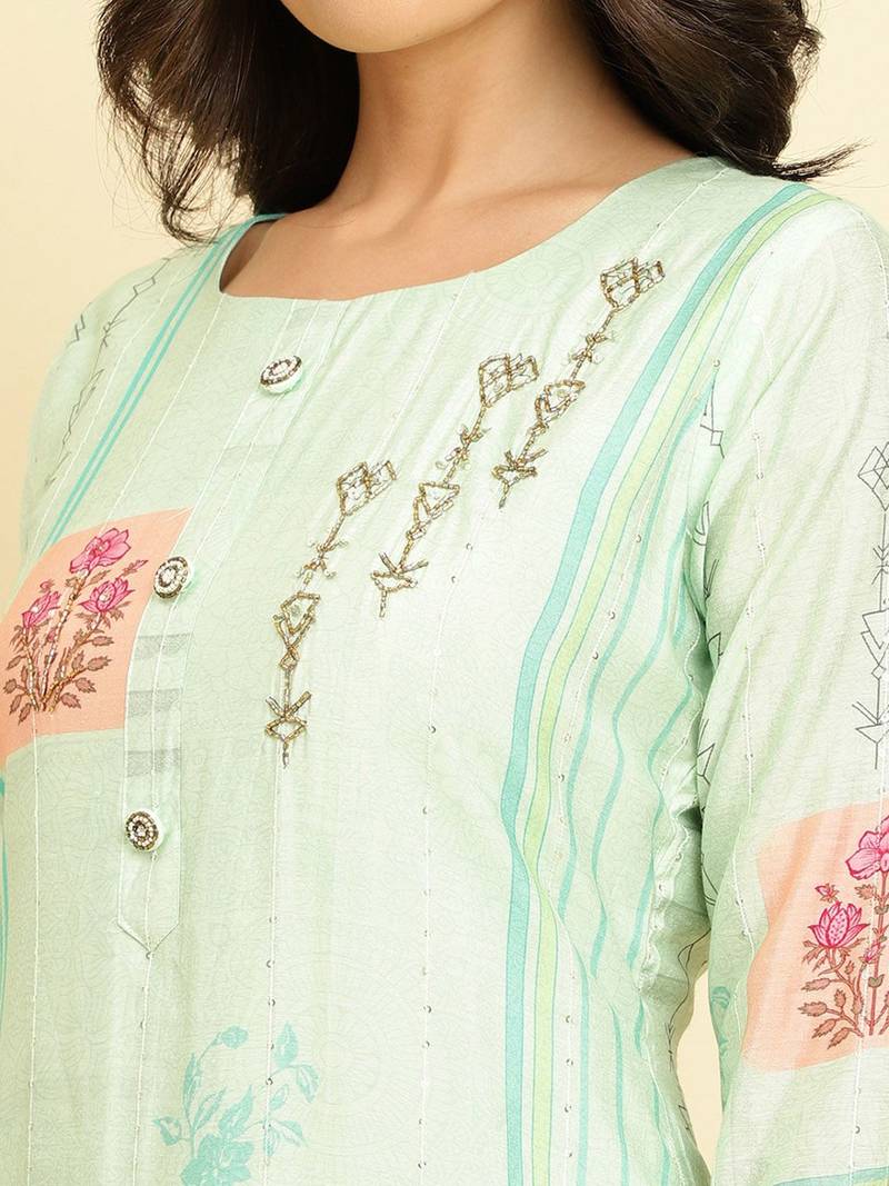 Floral Printed Kurta With Trousers & Dupatta
