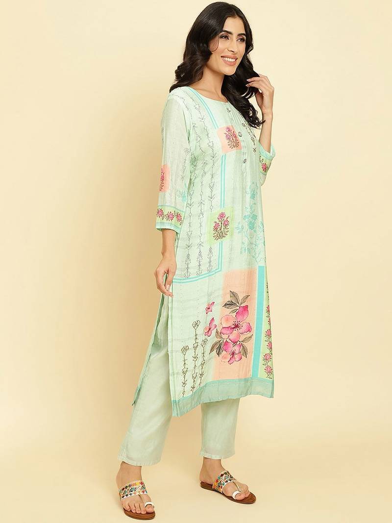 Floral Printed Kurta With Trousers & Dupatta